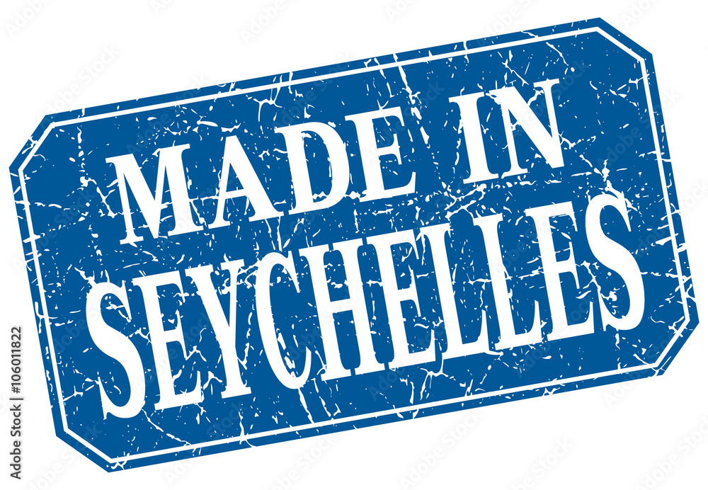 made in Seychelles blue square grunge stamp