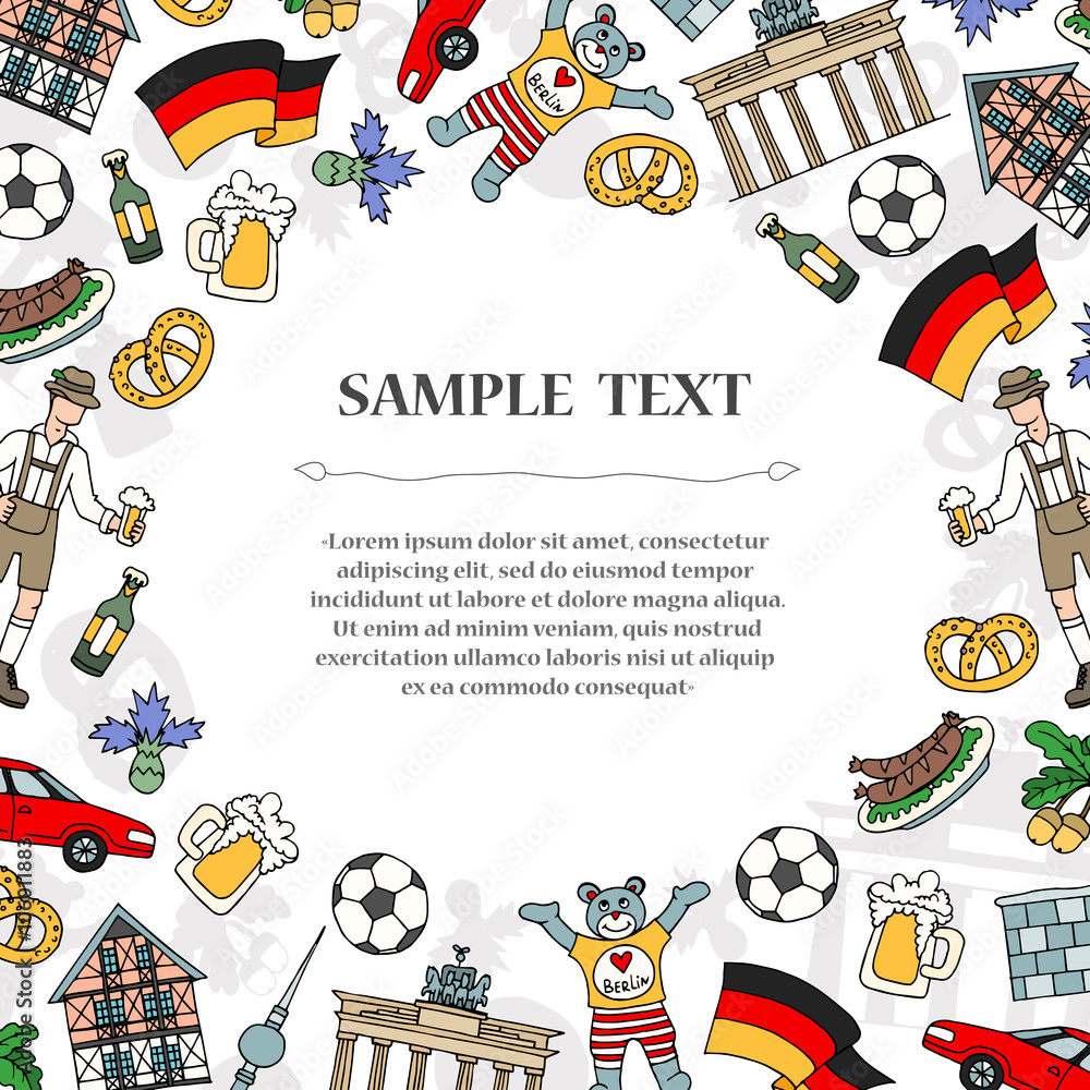Cute decorative cover with hand drawn colored symbols of Germany