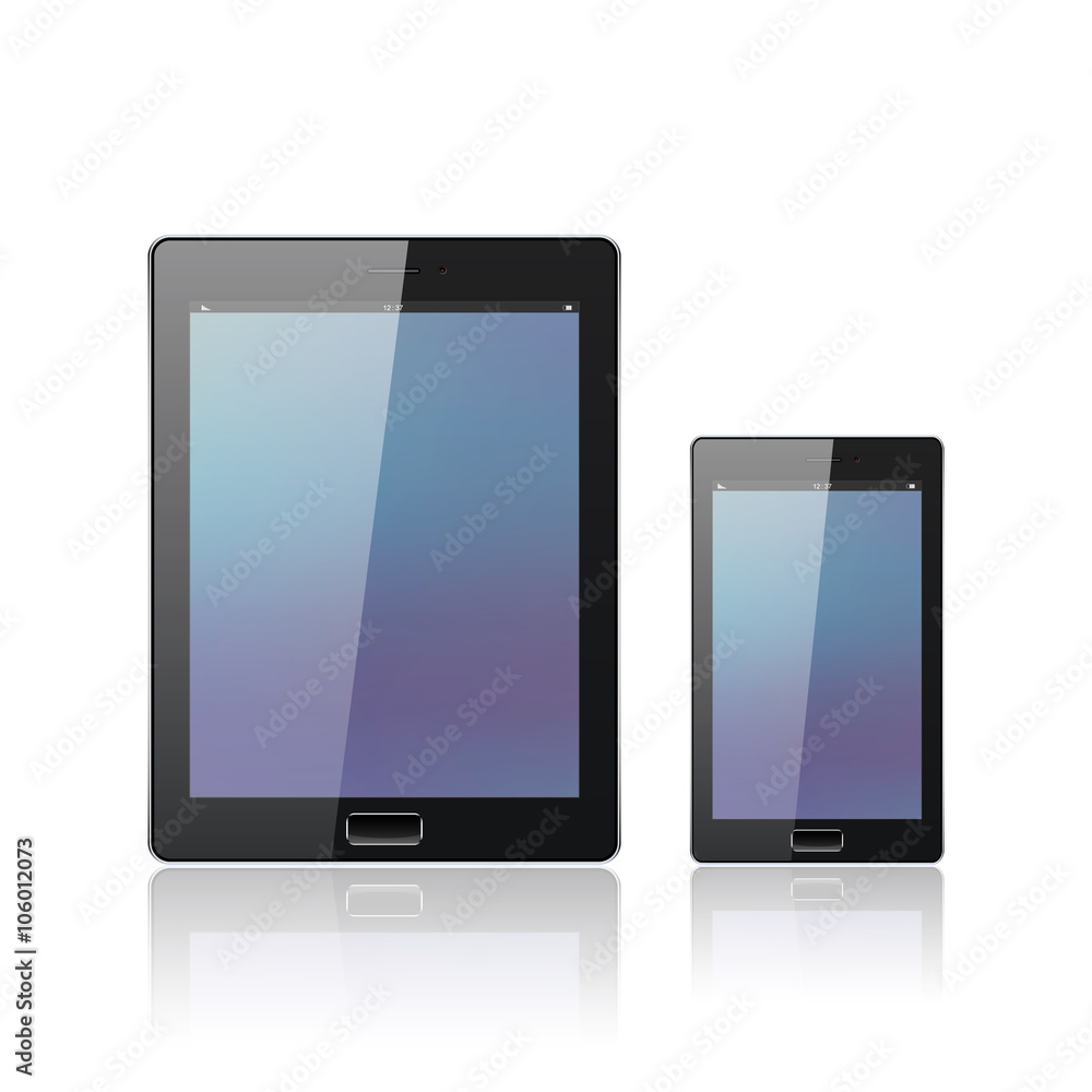 Modern digital tablet PC with mobile smartphone isolated on the white. Science and tecnology concept. Vector Illustration Modern digital tablet PC with mobile smartphone isolated on the white. Science and tecnology concept. Vector Illustration