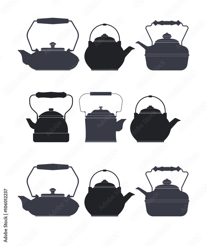 Teapots silhouettes on the white background Teapots silhouettes on the white background