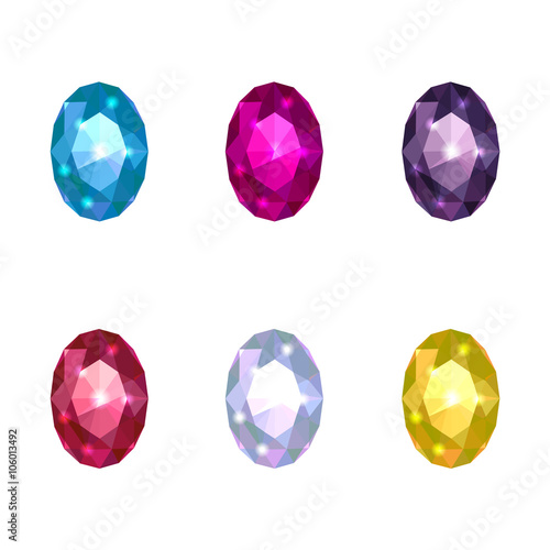 Set of vector rhinestones. Jewelery, shining stones. Crystals of different colors, gems. Vector