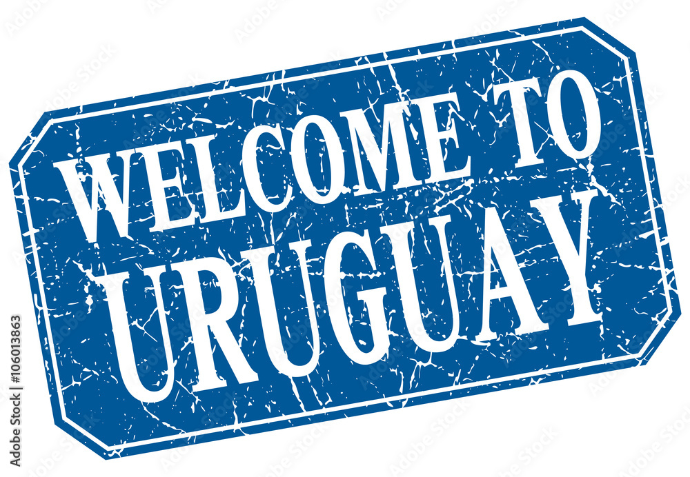 welcome to Uruguay blue square grunge stamp