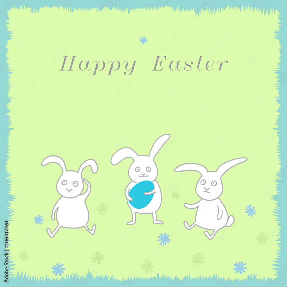 Happy Easter greeting card with rabbits and eggs Happy Easter greeting card with rabbits and eggs