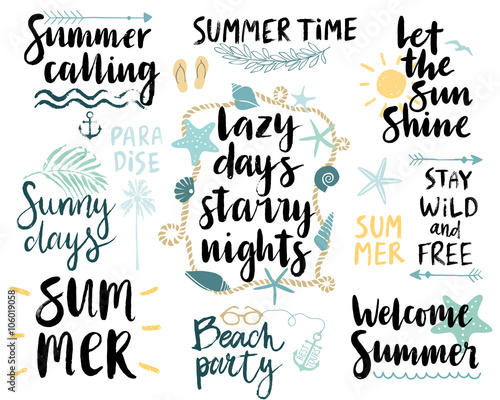 Summer Lettering Design Set - hand drawn.