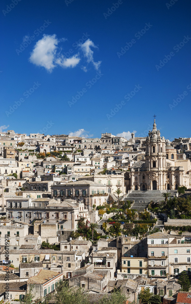 view of modica town houses in sicily italy