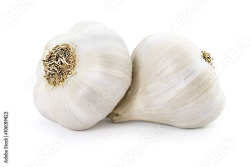 Two fresh organic garlic isolated on white background