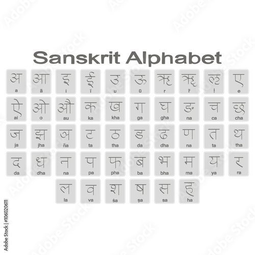 Set of monochrome icons with sanskrit alphabet for your design
