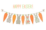 Cute childish Easter bunting with bunnies and carrots and hand written text Easter Sale for your decoration