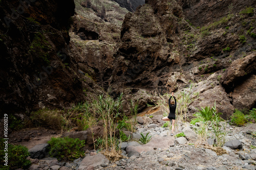 Yoga session on Tenerife rocks photo