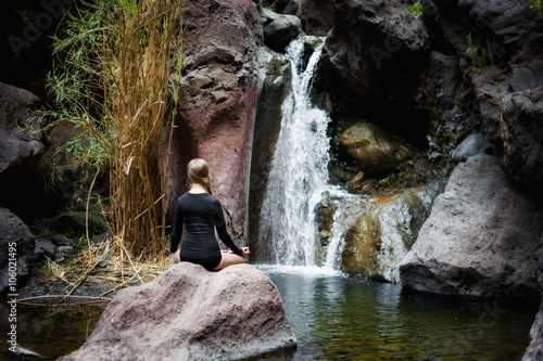 Meditation yoga session on rocks