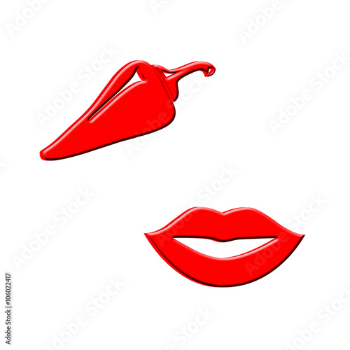 Hot pepper and lips illustration on white background.