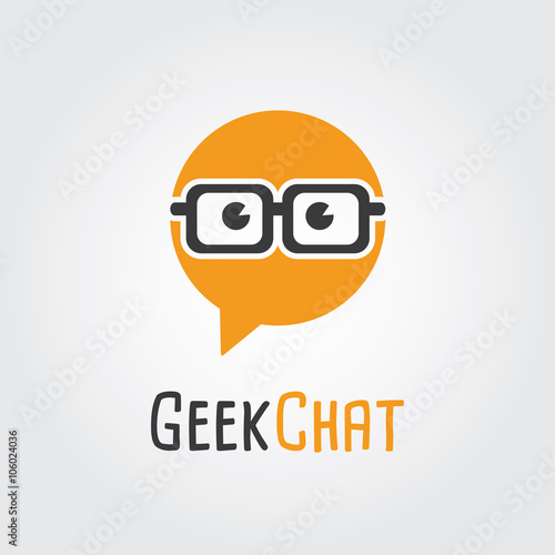 Geek Chat Logo Design. Logo template - nerd, Forum, Community, society, talk, discuss, speak, bubble,conversation. Company, brand, branding, corporate, identity, logotype.
