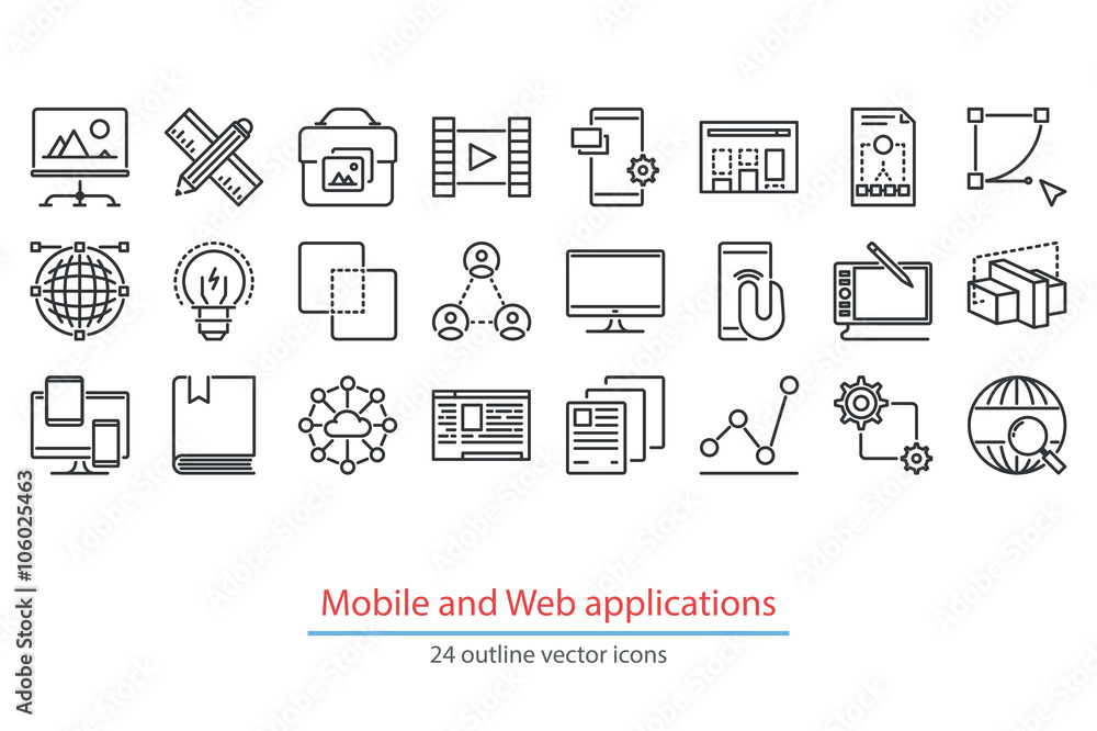 Abstract vector collection of design and development icons. Abstract vector collection of design and development icons.