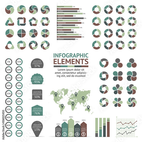 Vector circle arrows infographic tools set. Template for cycle diagram, graph, presentation and round chart. Business concept with 3, 4, 5, 6 options, parts, steps or processes. 