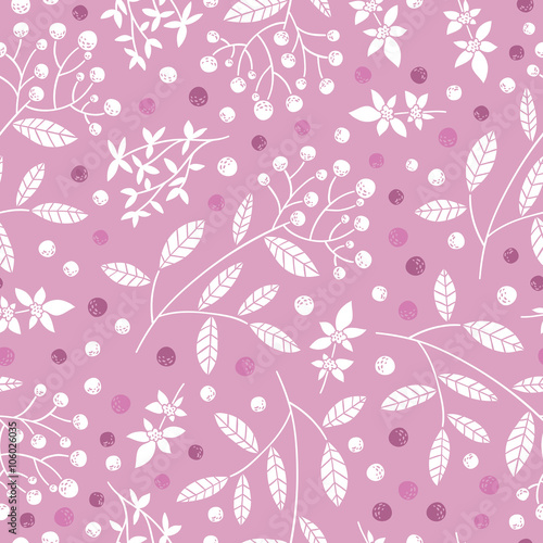 Floral seamless pattern. Vintage vector pattern with plants, leaves, berries © redchocolatte