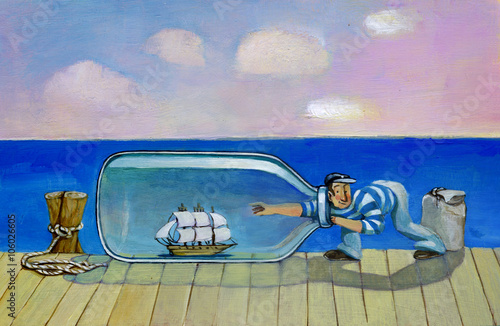 sailing ship in the bottle photo