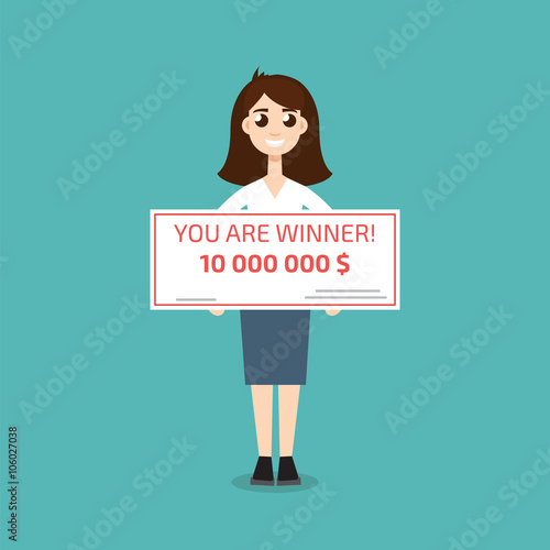 You are winner. Winner man holding check