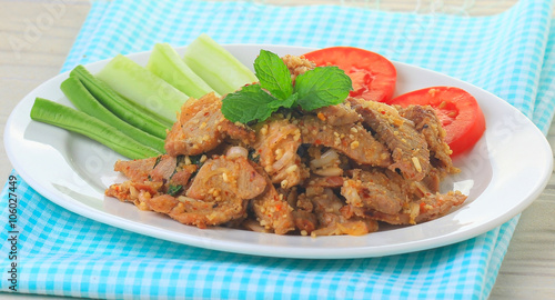 Thailand food, pork falls With mint and vegetables