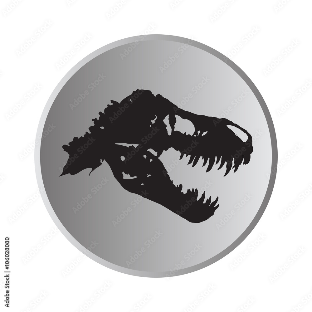 Fototapeta premium silhouette head of dinosaur, tyrannosaurus rex skeleton, sign