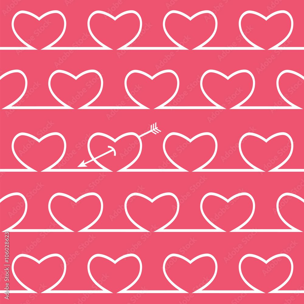 Seamless pattern with line hearts