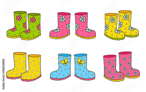 Set of color rubber boots 