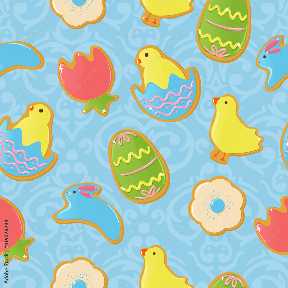 Seamless background with cute Easter themed cookies Seamless background with cute Easter themed cookies