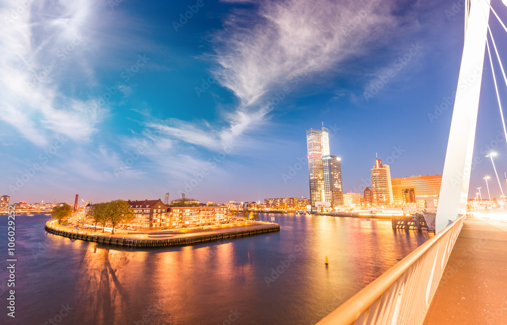 Fototapeta premium Rotterdam. City skyline from Erasmus Bridge