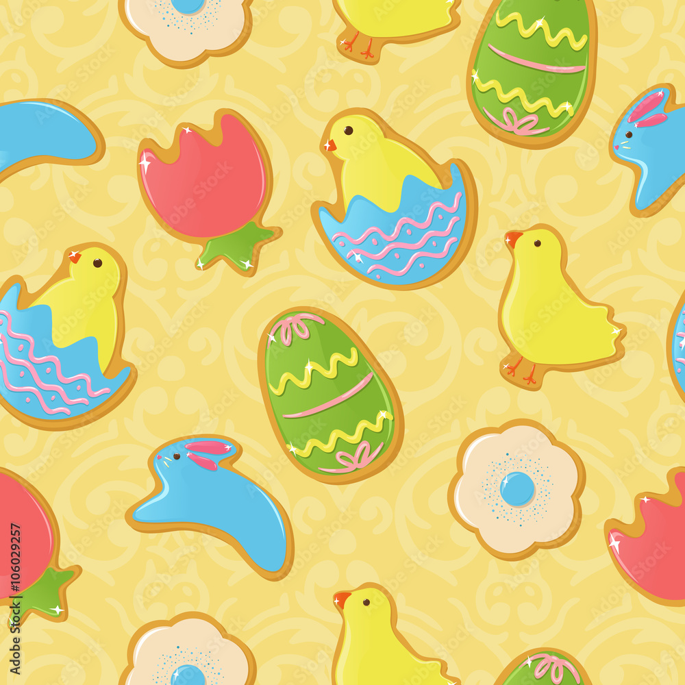 Seamless background with cute Easter themed cookies Seamless background with cute Easter themed cookies