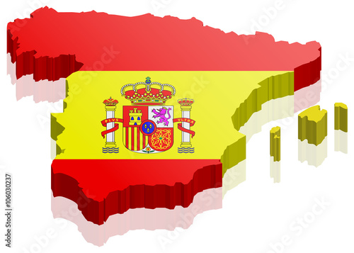 Spanien Europa Landkarte 3D mit Spanien Flagge