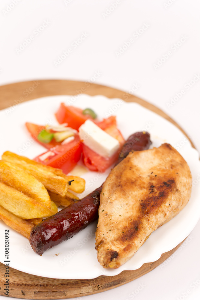 French Fries, Sausages with Tomato