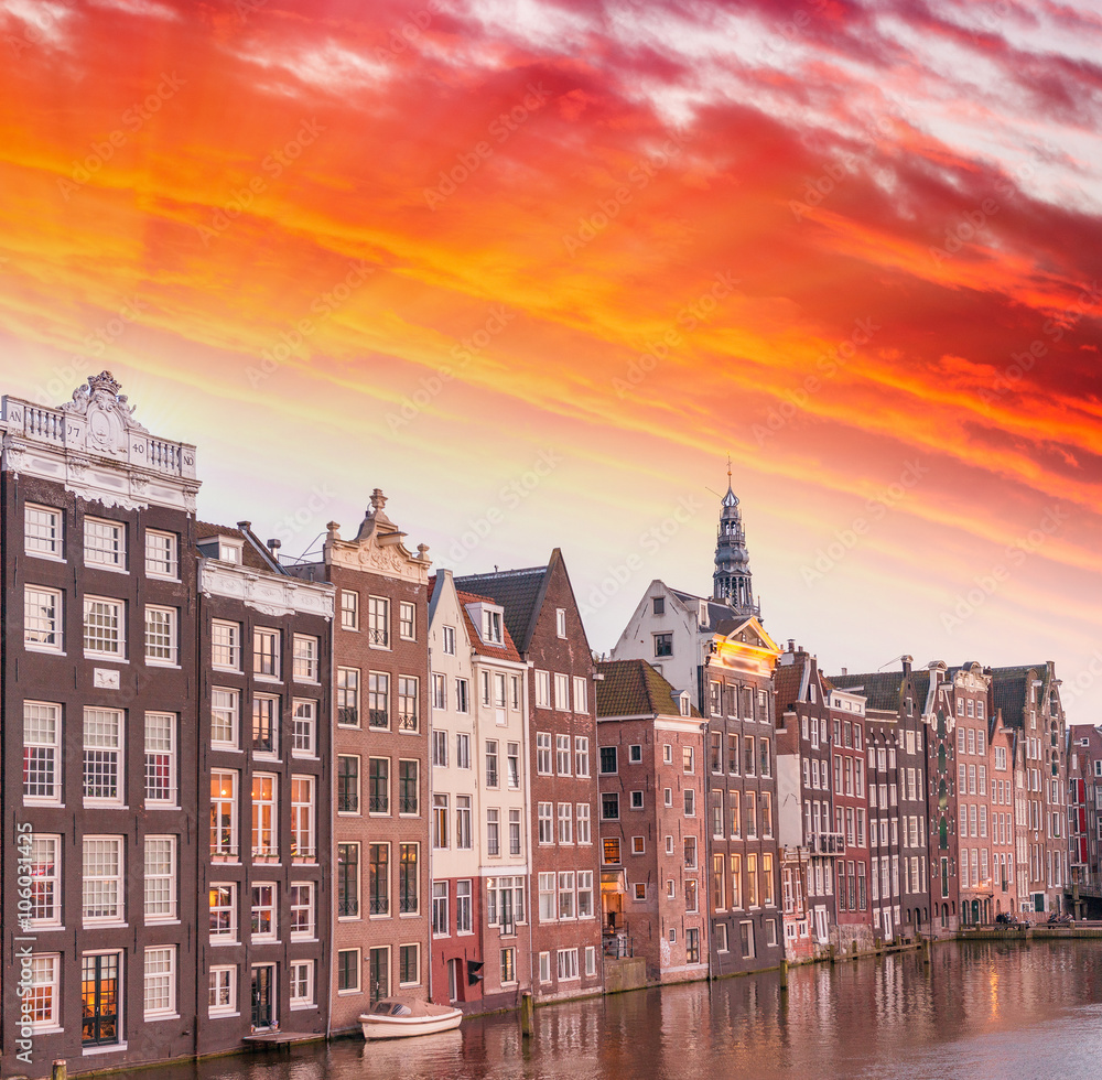 Amsterdam homes at sunset