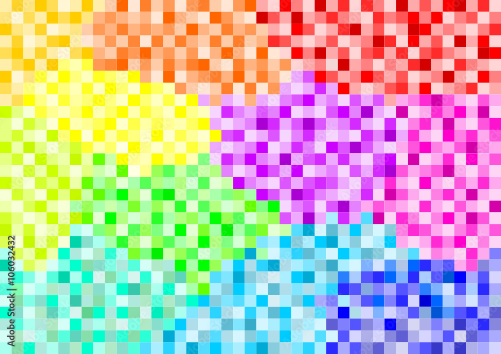 Bunte Quadrate in verschiedene Farbfelder im Farbverlauf gesetzt im Querformat