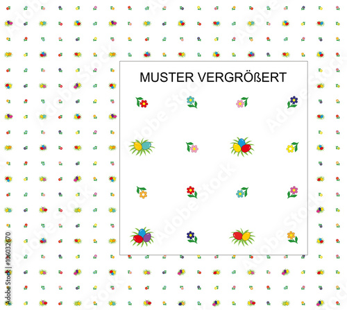 Nahtlose Ostern Muster mit Blumen und Ostereier
Vektor-Illustration isoliert auf weißem Hintergrund
