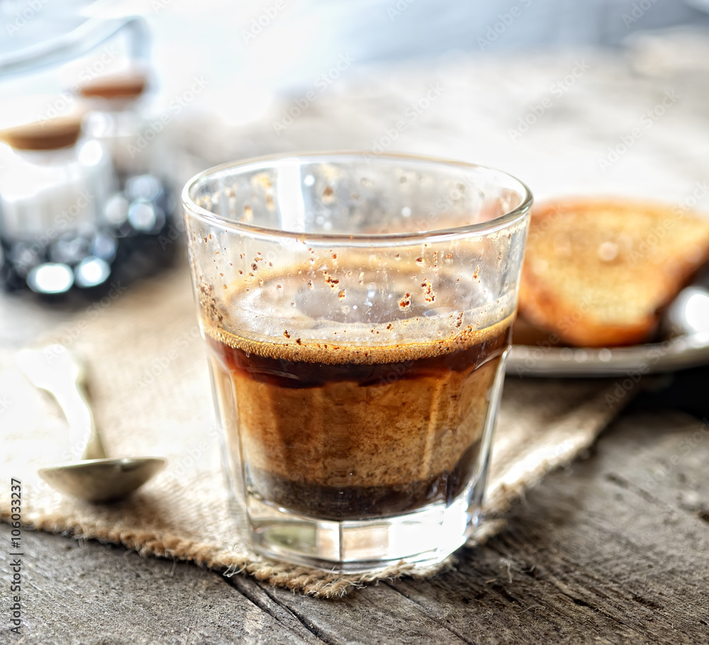 Coffee with milk in a glass on a wooden background
Coffee with milk in a glass on a wooden background