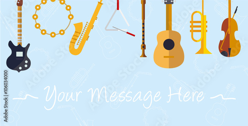 Cartolina con strumenti musicali su sfondo azzurro photo