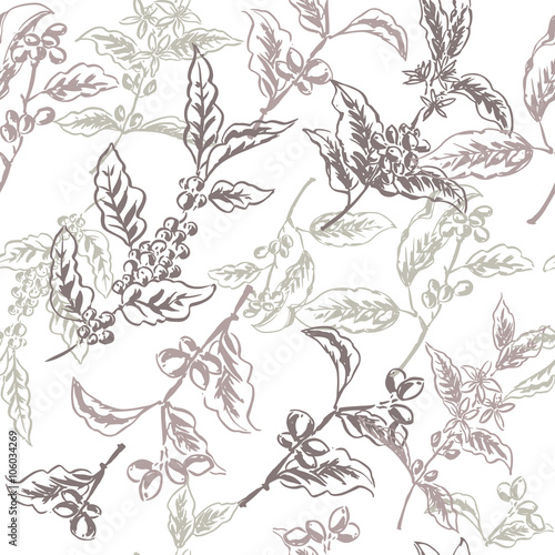 Seamless pattern based on ink painted coffee branches 