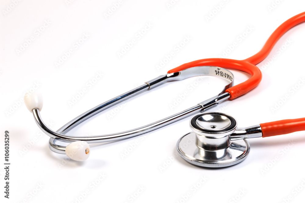 Red Stethoscope isolated on white background. Red Stethoscope isolated on white background.