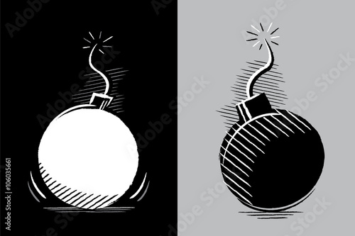 Simple drawing of two bombs in chiaroscuro without color