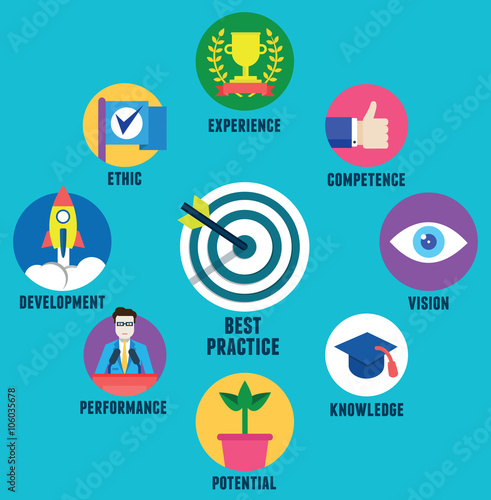 Vector concept of best practice and business componentry. Qualities for best practice
