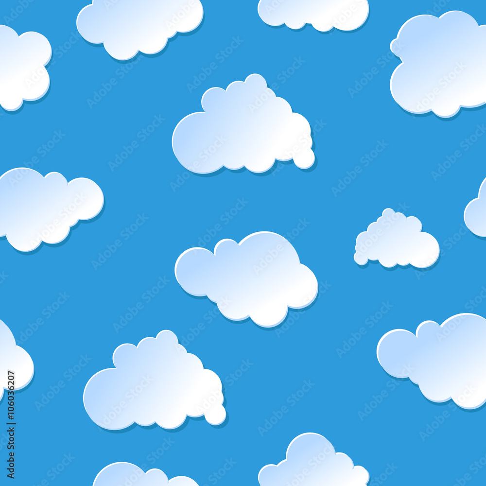 Vector seamless cute cartoon paper or plastic clouds / sky backg