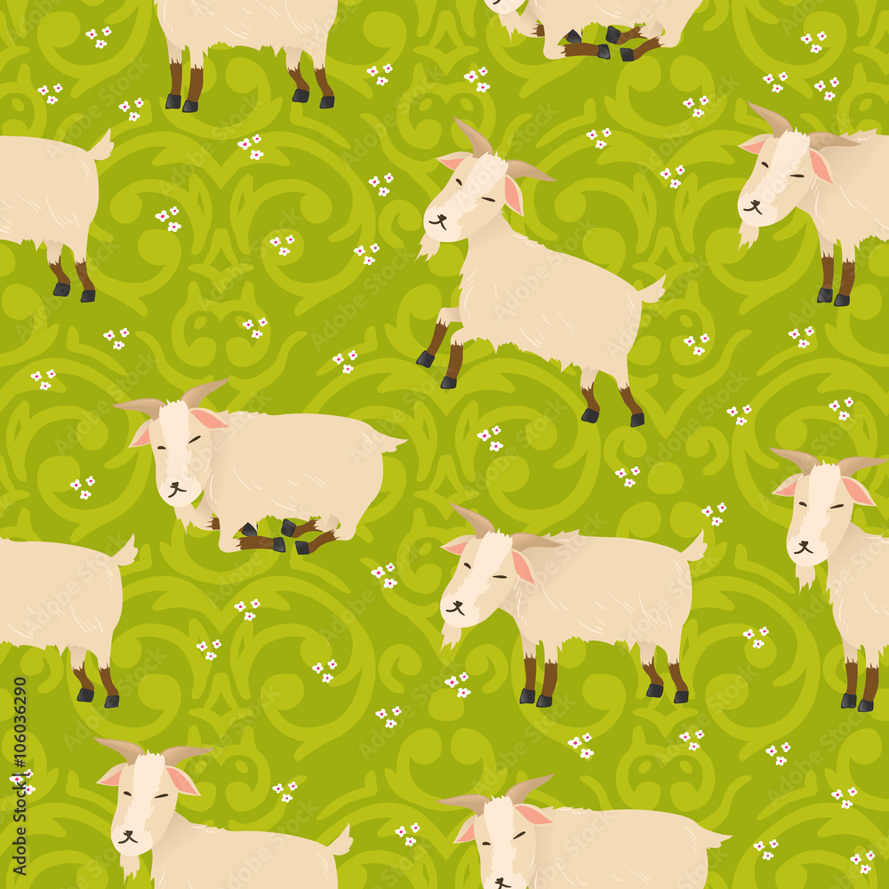 Obraz premium Seamless vector pattern with cute goats