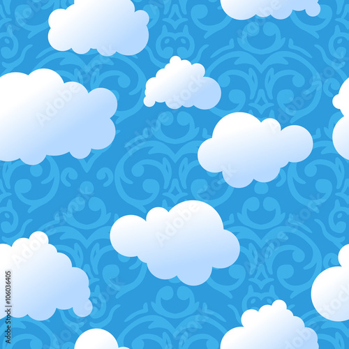 Vector seamless cute sky and clouds pattern