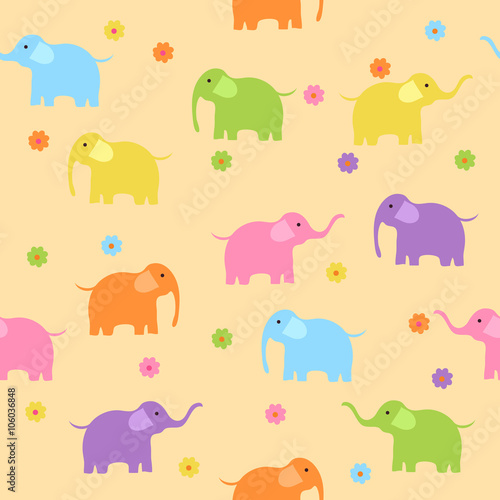 Seamless cute colorful elephants background