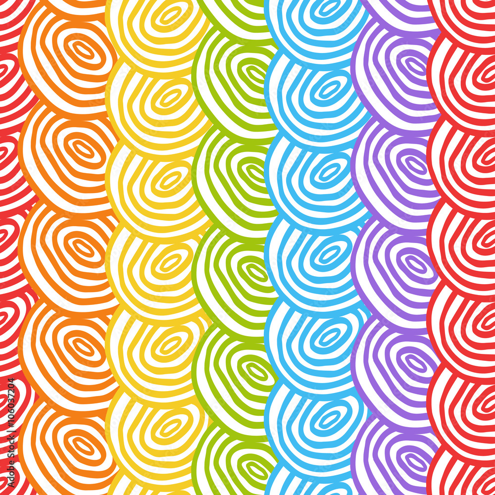 Seamless simple rainbow doodle background with circles