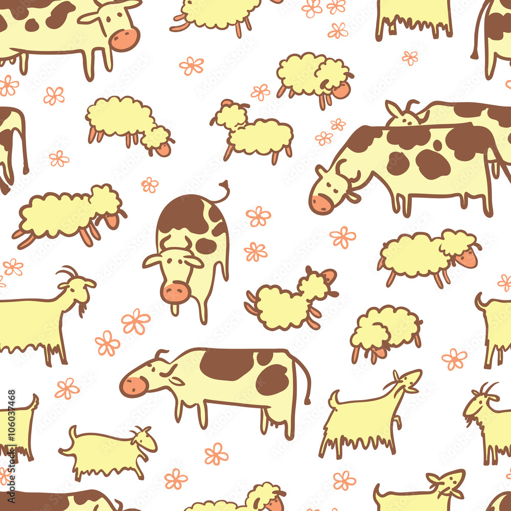 Farm animals vector seamless pattern