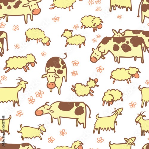 Fototapeta Naklejka Na Ścianę i Meble -  Farm animals vector seamless pattern
