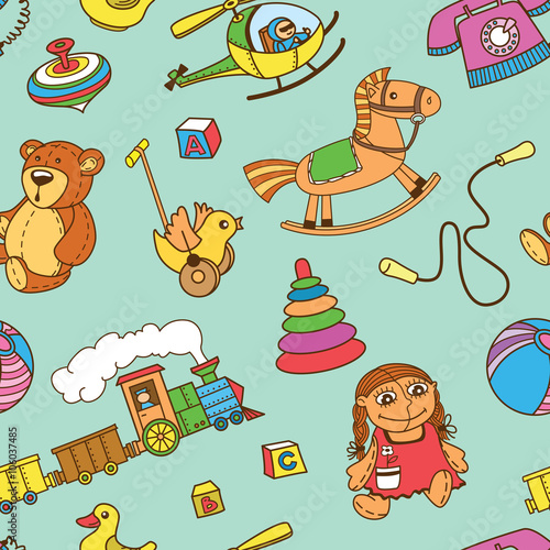 Vector seamless pattern with toys for children