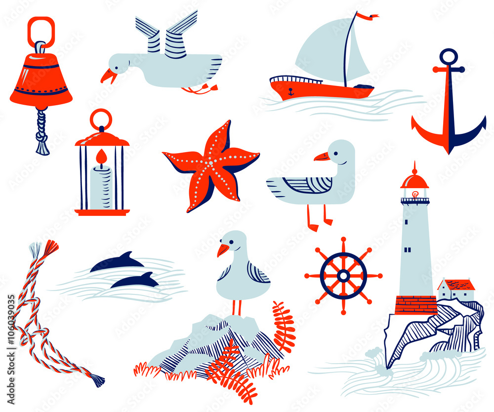 Nautical objects vector set Stock Vector | Adobe Stock