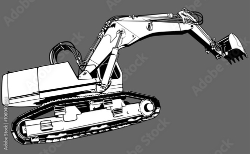 Excavator Black and White O...