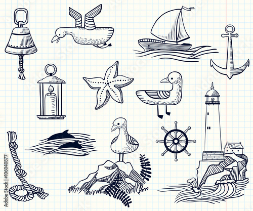nautical doole hand-drawn vector objects photo